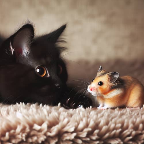 Black Cat Playing with Hamster - Cute Animal Interaction
