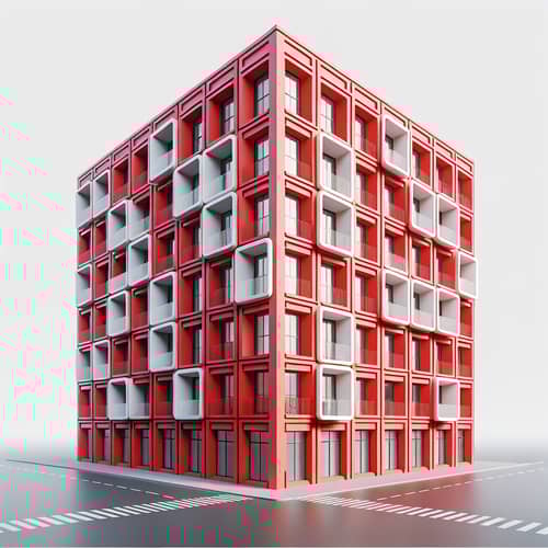 Red Cube Building with Parametric Color Details | Large Windows