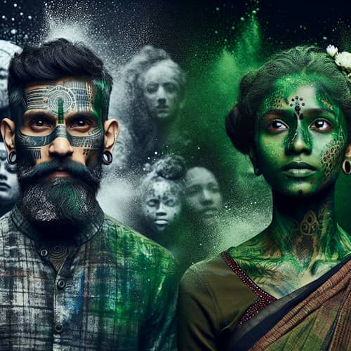 Tattooed Man and Green Painted Woman