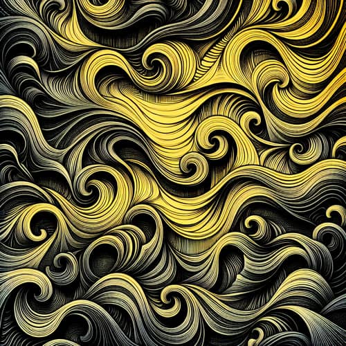 Complex Mathematical Waves in Black and Yellow Art