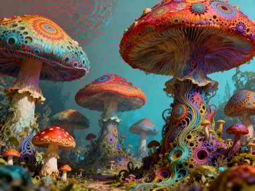 Psychedelic Fractal Art: Vibrant Mushroom Designs