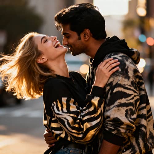 Trendy Couple in Celebrity-Inspired Candid Shots