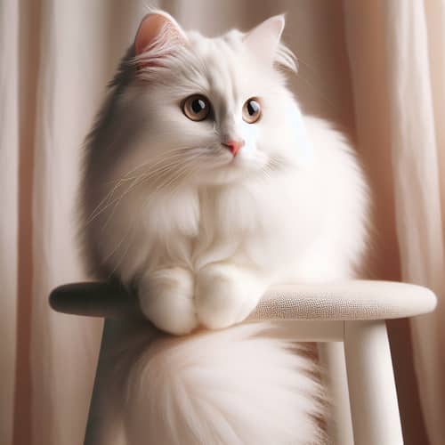 Graceful White Cat with Fluffy Tail - Curiosity and Anticipation