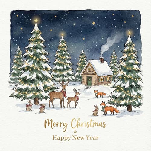 Festive Christmas Card Design with Pine Trees Festive Christmas Card Design with Pine Trees