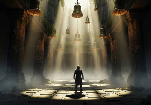 Mystical Fantasy Art: Lone Man in Ancient Temple