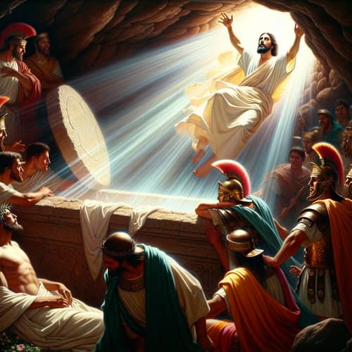 Resurrection of Christ: Divine Light Blinding Roman Soldiers