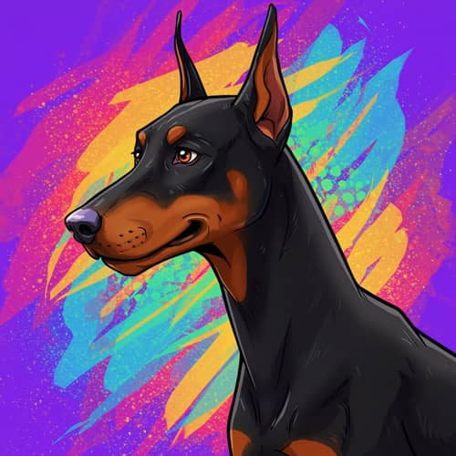 Doberman Cartoon in Bored Ape Art Style