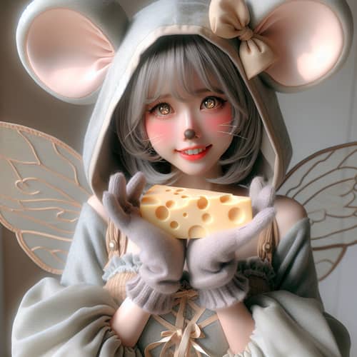 Adorable Mouse Girl with Cheese - Anime Style Delight