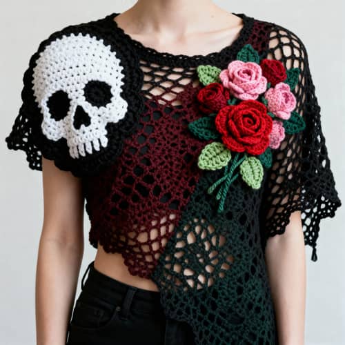 Asymmetrical Crochet Shirt Pattern with Skulls & Roses Asymmetrical Crochet Shirt Pattern with Skulls & Roses