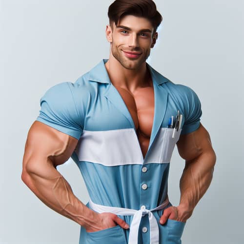 Muscular Nutritionist in Light Blue Uniform