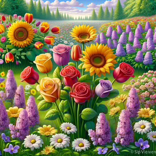 Vibrant Flowers - Tulips, Sunflowers, Roses, Lilacs, Daisies & Violets