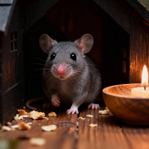 Small Gray Mouse in Dark House Small Gray Mouse in Dark House