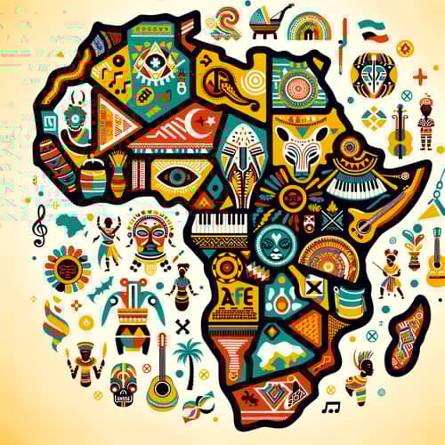 Explore African Cultures: Map Highlighting Countries and Cultural Symbols