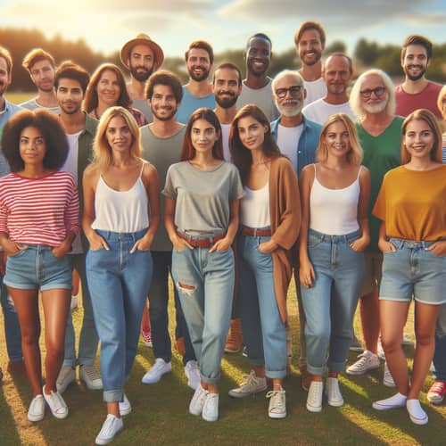 Diverse Group Photo in Park with Trees and Sunlight