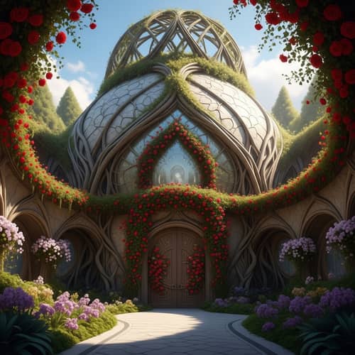 Majestic Floral Structure with Lush Greenery