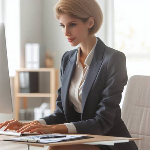 Professional Businesswoman in Office Setting | Working & Presenting