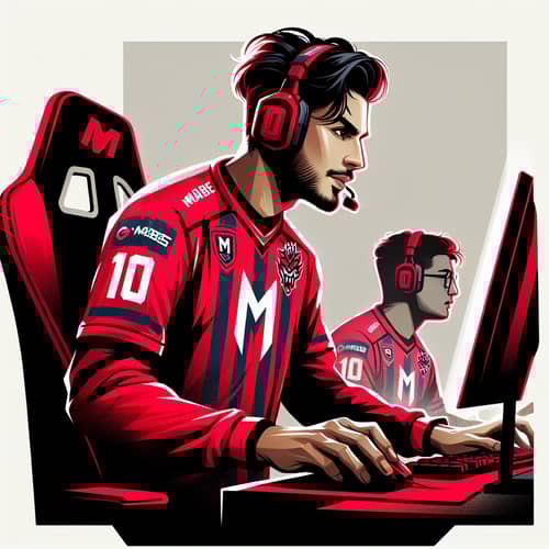 Passionate Gamer in Red Jersey - Cyber Sport Enthusiast