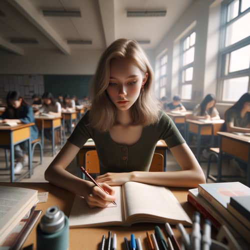 Young Woman Studying in College Classroom | Academic Atmosphere