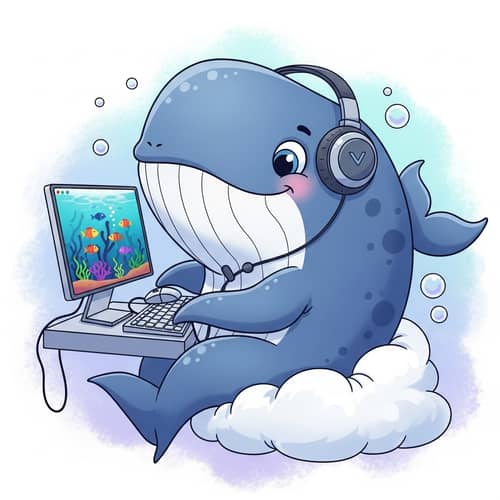 Drawing of a Whale Playing a Computer Game