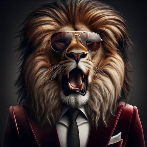 Confident Lion in Stylish Velvet Suit with Sunglasses