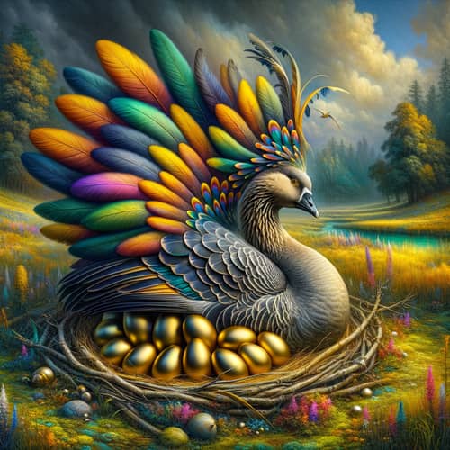 Majestic Smoke Grey Feathered Golden Goose of Ecuador | Enchanting Scene