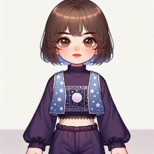 Cartoon-Style Image of Young Girl with Short Brown Hair and Brown Eyes