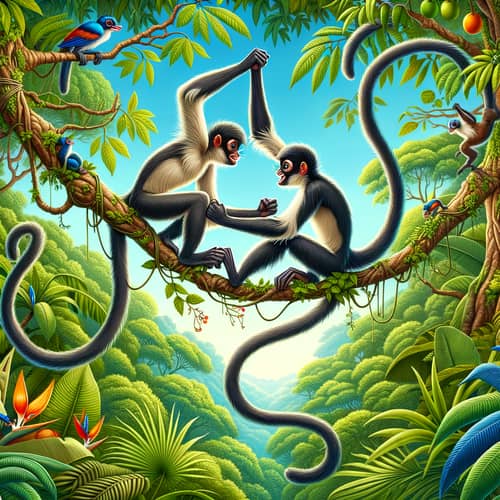 Spider Monkey Playful Tussle in Lush Rainforest | Exciting Primate Wrestling