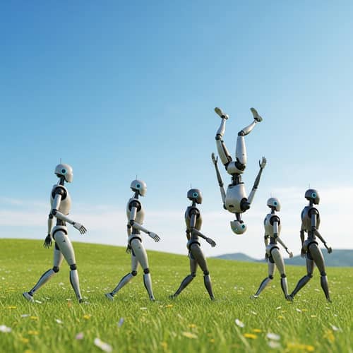 Robots Walking in Meadow Animation