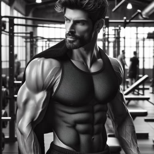 High-Resolution 4K HDR Black and White Gym Photo | Toned Man in Sports Mesh