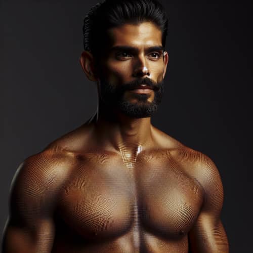Ultra-Realistic Toned Latino Man Portrait with Mesh Overlay