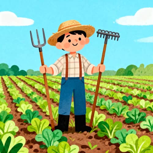 Colorful Flat Illustration of a Farmer in the Fields