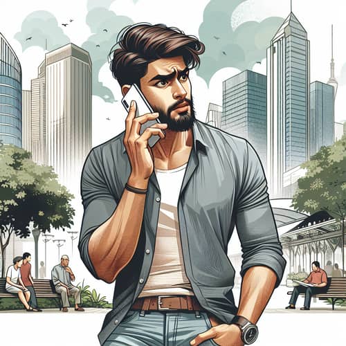 South Asian Man Talking on Mobile Phone in City Scene