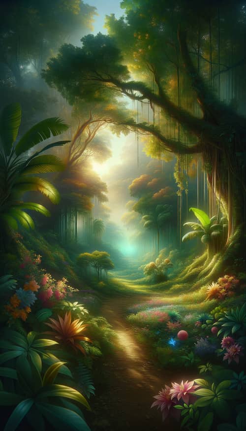 Sprawling Jungle Oasis: Tranquil Ethereal Glow | Nature-Inspired Paradise