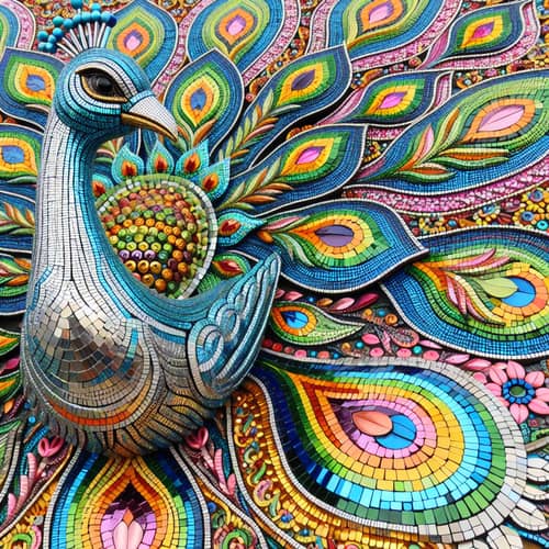Metallic Tile Peacock: Vibrant Artistic Creation