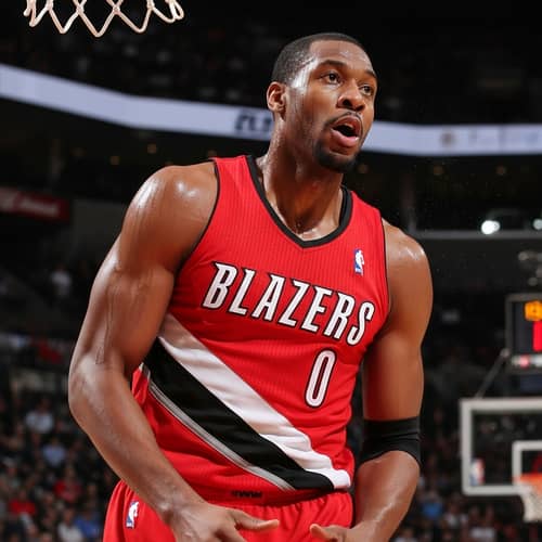 Muscular NBA Player in Blazers Jersey