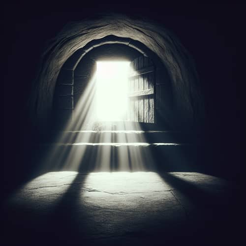 Empty Tomb with Light Breaking Through Darkness