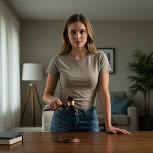 Female Model Passing Judgment at Home | Casual Attire