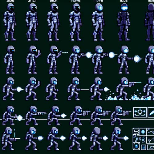 Futuristic-Style Pixel Art Sprite Sheet for RPG Game Character