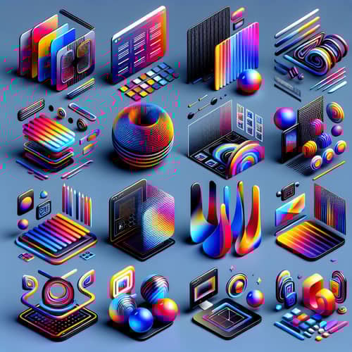 Modern Web Design Elements in Colorful 3D Showcase