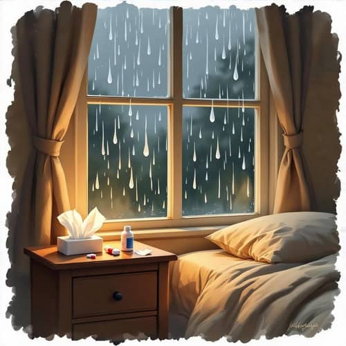 Cozy Bedroom Bliss: Raindrops on the Window