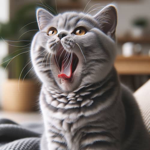 British Shorthair Cat Yawning or Singing | Healthy Appearance