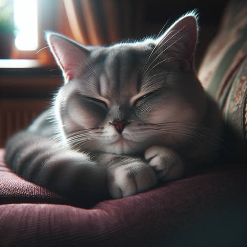 Immaculate Ash Gray Domestic Cat Resting Comfortably