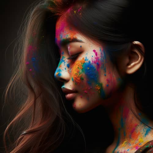 Vibrant Holi Celebration: South Asian Girl Covered in Colors