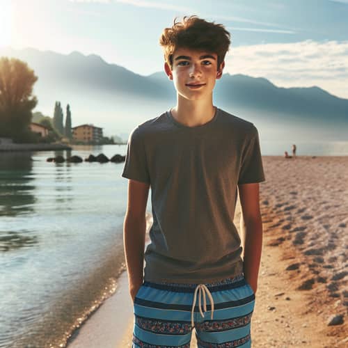 Fifteen-Year-Old Boy in Swim Trunks