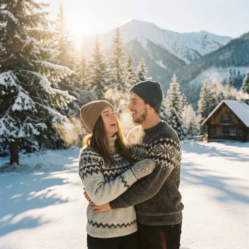 Lovers in a Sunny Winter Landscape