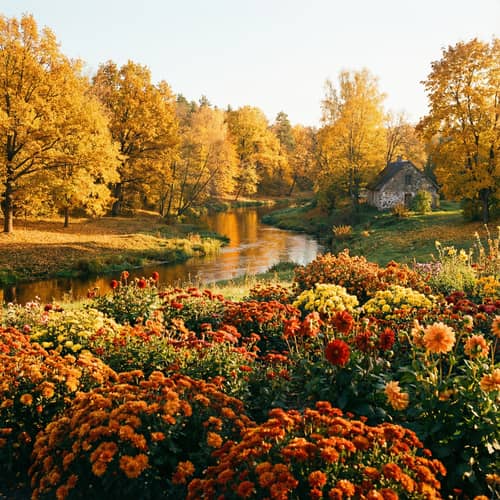 Golden Autumn Landscape with Sunny Vibes Golden Autumn Landscape with Sunny Vibes