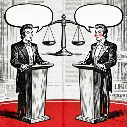 Satirical Political Cartoon: Fair Debate & Justice