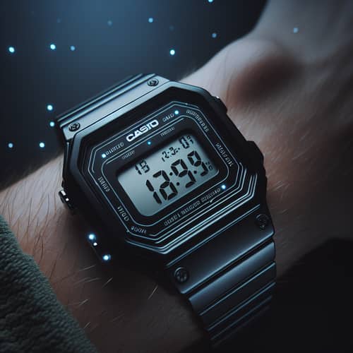 Stylish Casio Watch with Black Strap and Silver Dial