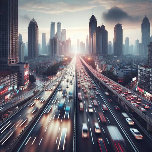 Bustling Highway Overhead Shot | Peak Traffic Hours View