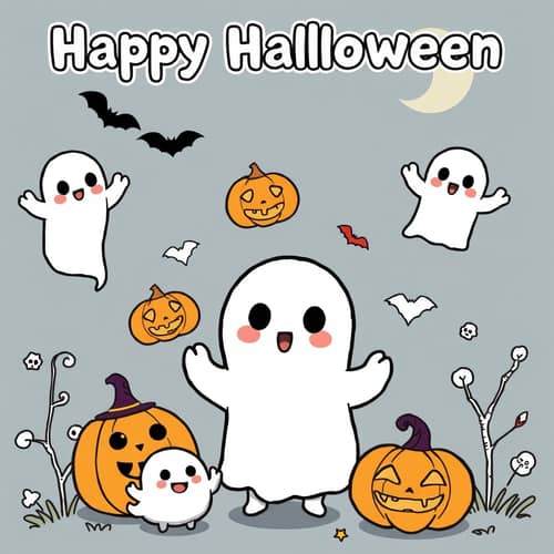 Kawaii Halloween Coloring Book Characters for Kids